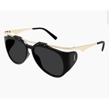 Saint Laurent SL M137 Amelia 001 Black Gold Dark Grey Lens Sunglasses AUTHENTIC