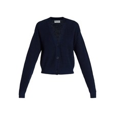 Cropped Medium Chunky Knit Cardigan Navy Blue Sweater Y2K Crop Women's New