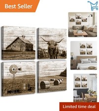 Farmhouse Wall Decor Canvas Highland Cow Rustic Art 12x12 for Bedroom Office