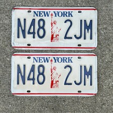1986 New York License Plate Pair Vintage Auto Tag Liberty Base N48 2 JM