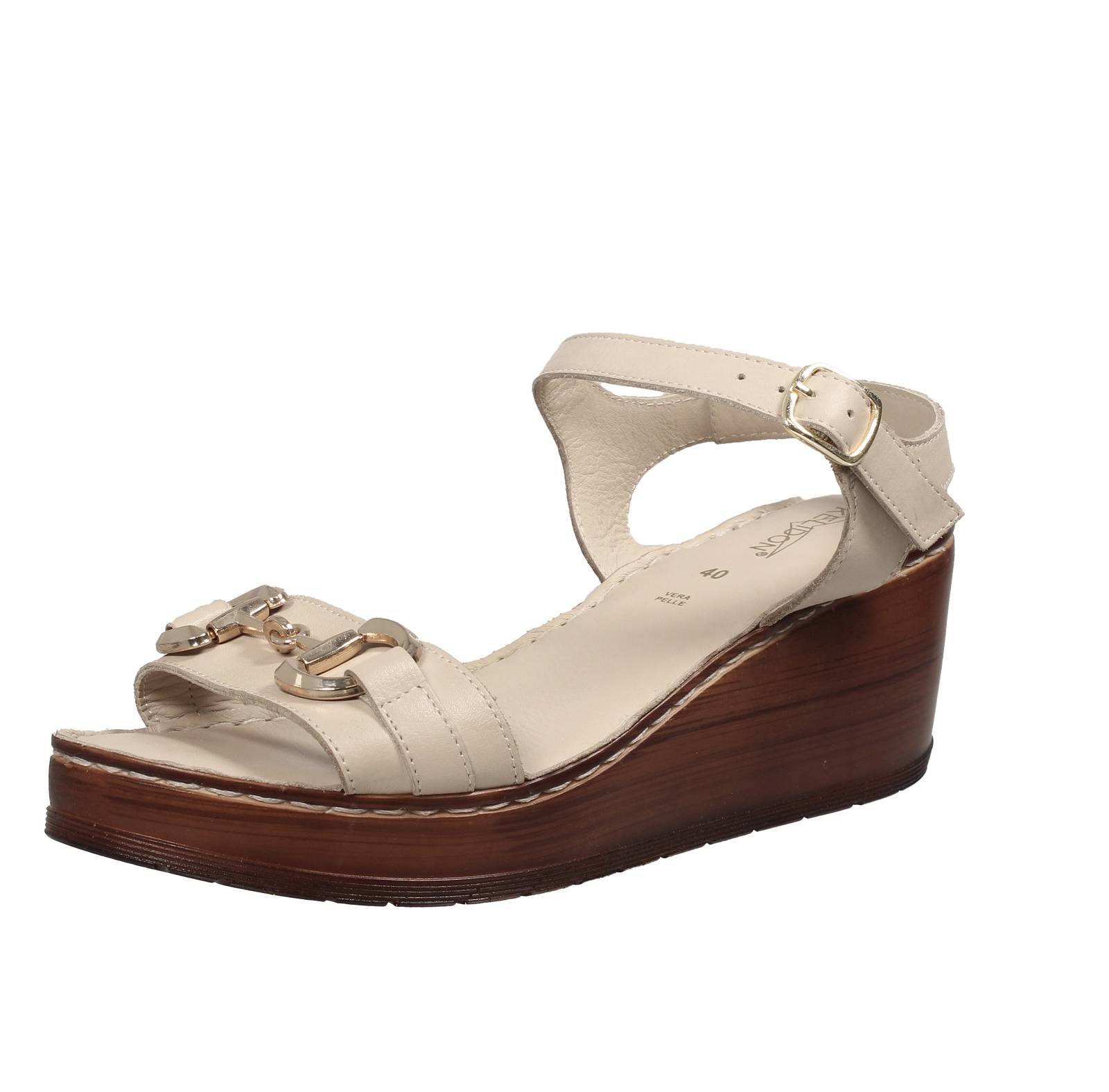 Slipper Sandalen Leder mit Keilabsatz beige - Größe 40 Damenschuhe Sandalen