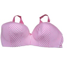Cacique Bra 44DD Simply Wire Free T-Shirt Pink White Gingham