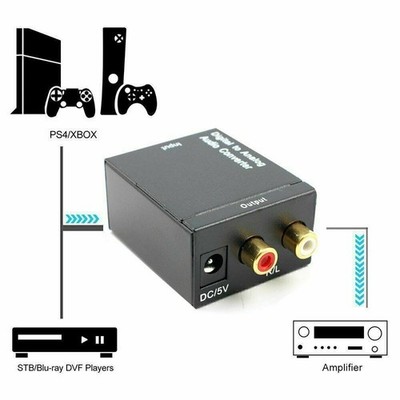 New Digital Optical Coaxial to Analog RCA L/R Audio Converter Adapter w/ Fiber