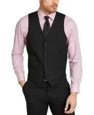Alfani Mens Slim fit Button-Up Suit Vest Small Black Solid Stretch