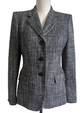 Max Mara Tweed Blazer Jacket Wool Blend Black/Ivory IT 40 US 6