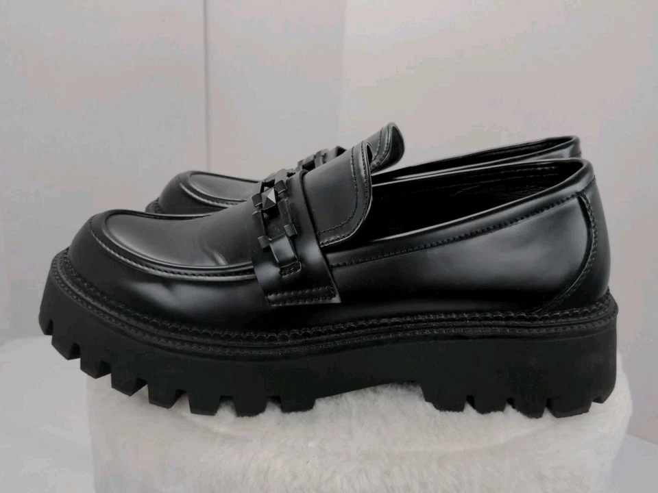 Steve Madden Women’s Aerin Chunky Platform Loafers Black With Plastic Chain 9 - Image 3 of 4