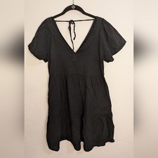 Old Navy Black Short Sleeve V-Neck Dress, Size M