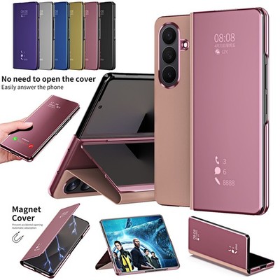 For Samsung Galaxy Z Fold7 6 5 4 Smart View Stand Case Plating Mirror Flip Cover