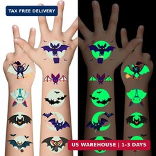 Halloween Luminous Bat Temporary Tattoos for Kids - 10 Sheets Glow In The Dark H