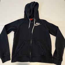 Women's NIKE Full Zip Mock Neck Hoodie Solid Black Cotton Blend Small Very Good