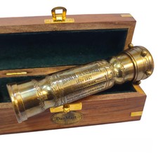 Brass Engraved Kaleidoscope With Wooden Box Antique Vintage Collectible