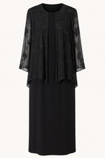 Jovani New York Black Silk Beaded Evening Dress Sheer Overlay Formal Gown Size L