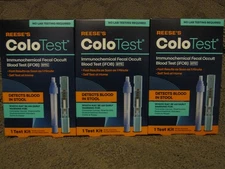 3 Pack Reese's Colo Test Immunochemical Fecal Occult Blood Test (iFOB)~Free Ship