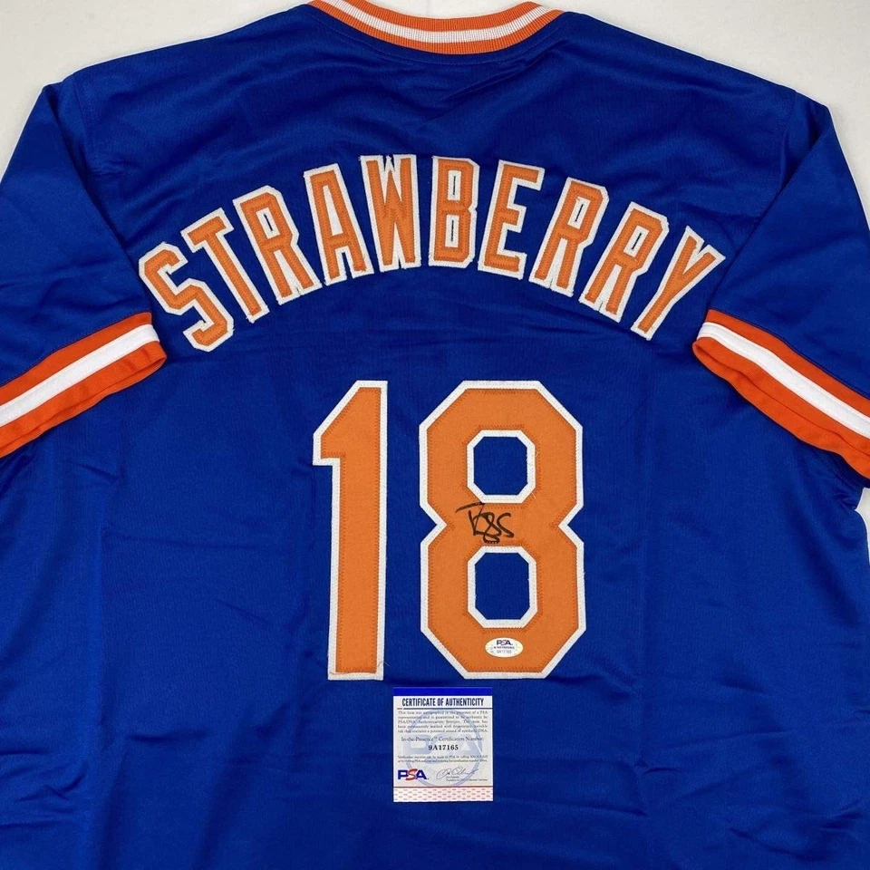 Autographed/Signed DARRYL STRAWBERRY New York Blue Baseball Jersey PSA/DNA COA - Image 2 of 4