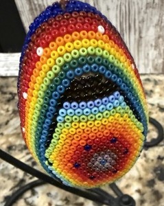 Mexican Huichol 4” Easter Egg Ornament Native Folk Art Seed Bead Mexico