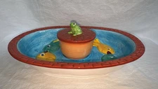 Vintage Gibson Fish Ceramic Chip and Dip Serving Bowl with Covered Frog Dip Bowl
