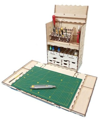 LMG WO-34 Mobile Workstation, Laser Model Graving, shelf for scale model kit