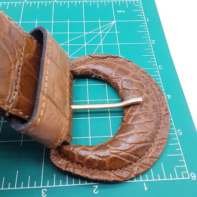 Vintage Milos Brown wide Leather belt Womens Size S Italian  display picture 2