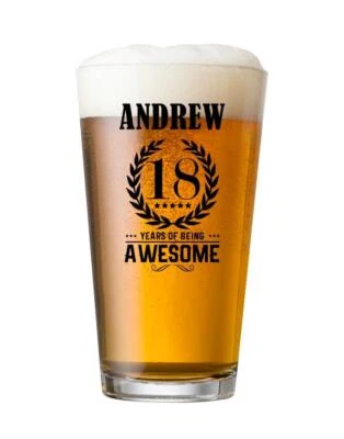 Personalised 18th Birthday Gifts for Boys, Men or Him Beer Glass Awesome BG-UV11