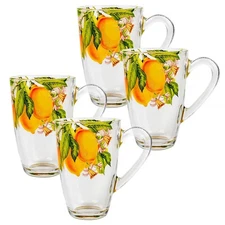 4-pc Lemon Glass Mug Set Tea Coffee Cup Teacup Durable Top Quality 10 oz ea
