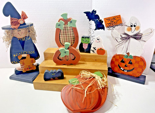 Vintage 6x Halloween Country Folk Art Wooden Decor
