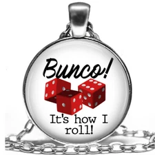 Bunco It's How I Roll Dice Game Bunco Players Gift Necklace 24" Oval Link Chain