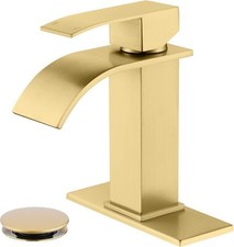 JXMMP Waterfall Faucet for Bathroom Sink, Single Hole Short, Brushed Gold