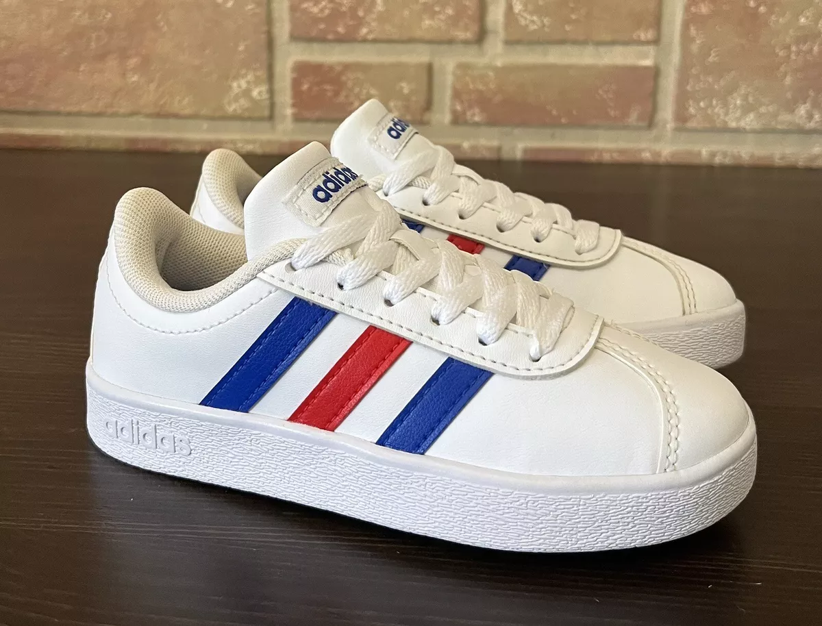 White adidas with hotsell red and blue stripes