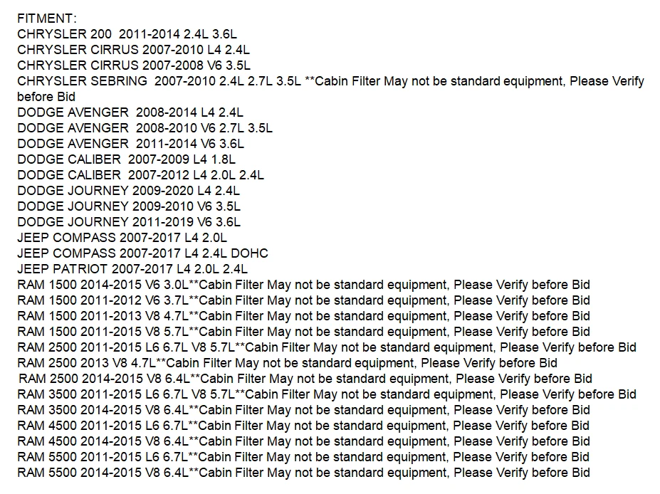 Filtro de aire acondicionado de cabina para Dodge Journey 2009 2010 2011 2012-2020 2,4 L 3,5 L 3,6 L Foto 2 de 4