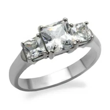 TK058 - High polished (no plating) Stainless Steel Ring with AAA Grade CZ  in