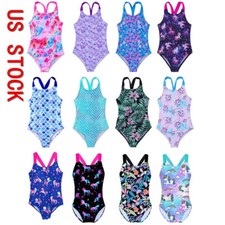 Girls One Piece Swimwear Cartoon Print Bathing Suit Criss Cross Back Swimsuit