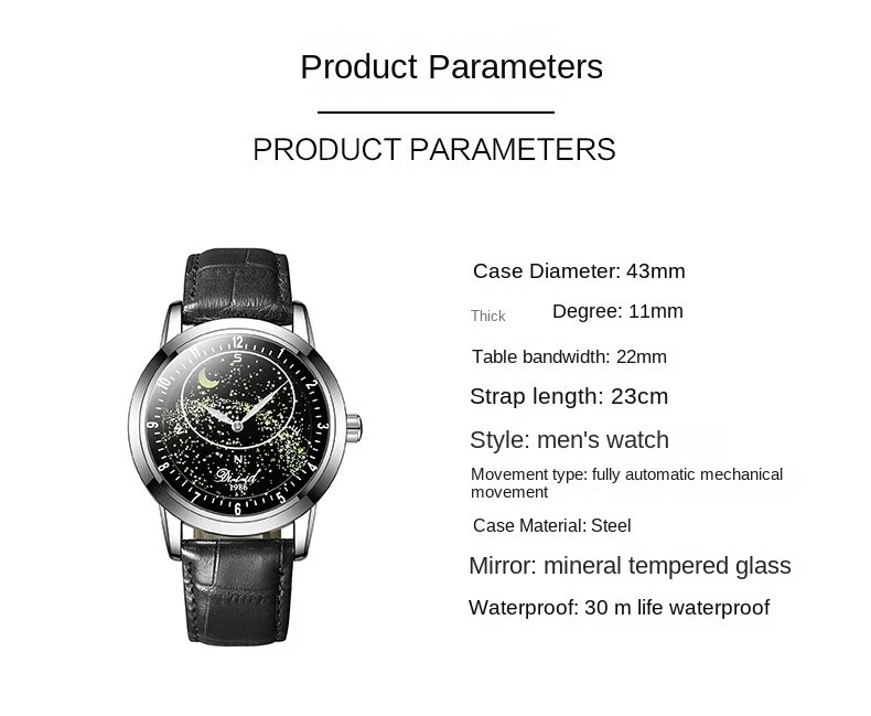 Men s Starry Sky Automatic Hollow Mechanical Watch Fashion