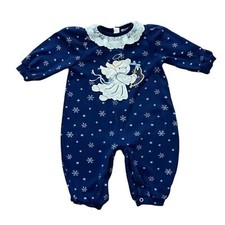 Healthtex Vintage 90s Blue Pajamas Bodysuit Baby 12 Months Angel Snowflake Lace