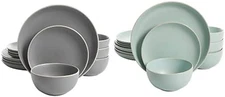 Gibson Home Rockaway 12-Piece Dinnerware Set Service for 4, Grey Matte + Teal Ma