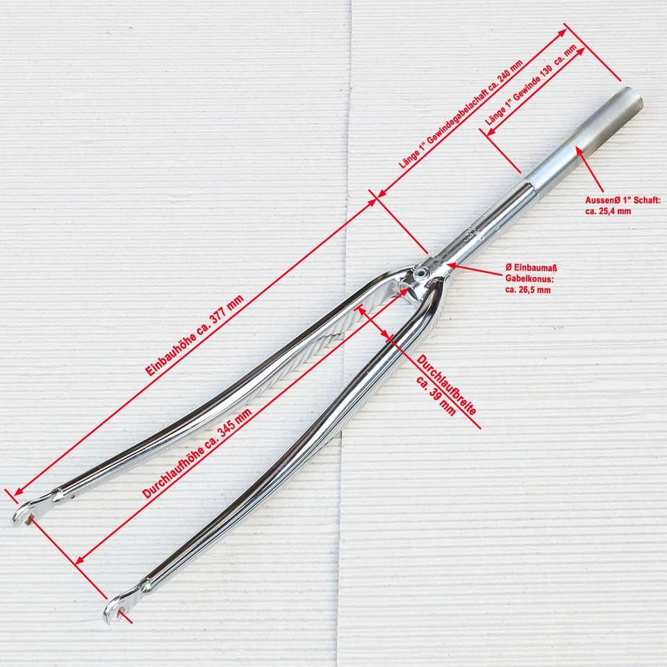 28" Cr-Mo Gabel 1" verchromt für Rennrad Gabelschaft 240 mm Gewinde 130 mm - Bild 1 von 4