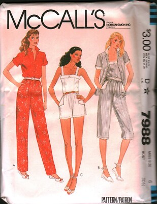 7988 Vintage McCalls SEWING Pattern Misses 1980s Camisole Pants Shorts UNCUT OOP