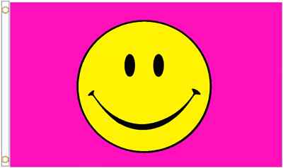 Happy Face Emoji rosa Polyester 5'x3' Flagge