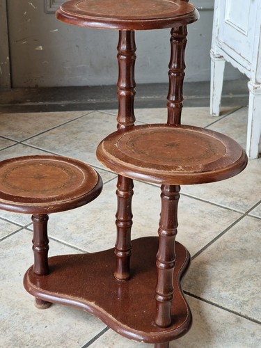 antik Blumensäule englischer Blumentisch Piedestal Säulen Tisch Leder Einsatz - Bild 3 von 11