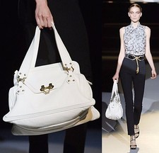 Zac Posen Handbag Zip Satchel Pebbled Leather Ivory Top Handle Bag Italy $1395