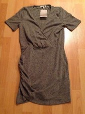 NWT Green/Black Sz S UK8-10 ZARA V Neck Pleated Side Cute Tulip Dress/Long Top1n