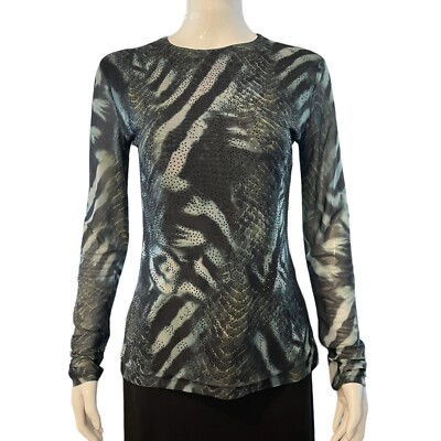 Vintage Oo Lala 1990s Y2K Mesh Sheer Top Shirt Size Small Snakeskin Embelished