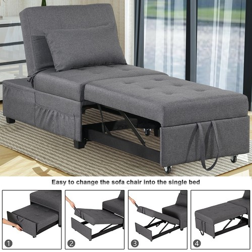 4-IN-1 Convertible Sofa Bed Folding Sleeper Chair Leisure Recliner Lounge Couch - Picture 9 of 33