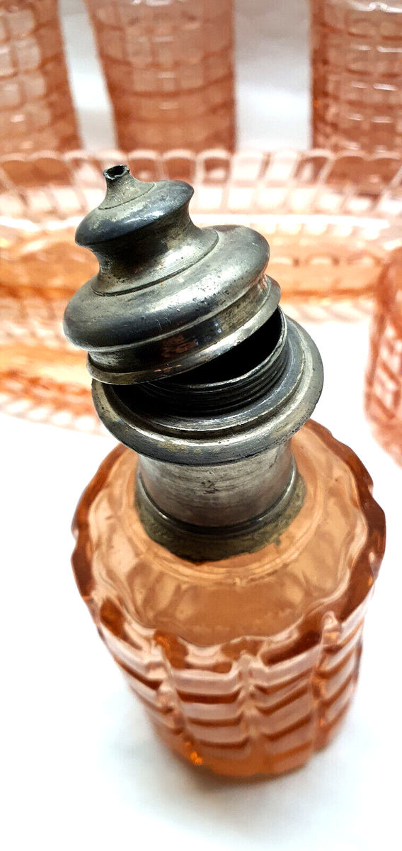 Ancien Ensemble de Toilette Cristal de Bayel Rose 6 Pièces Art Déco