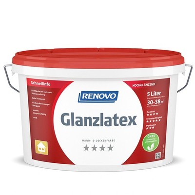 Renovo Wand- und Deckenfarbe Glanzlatex weiß 5,0 Ltr. Latexfarbe hochglänzend