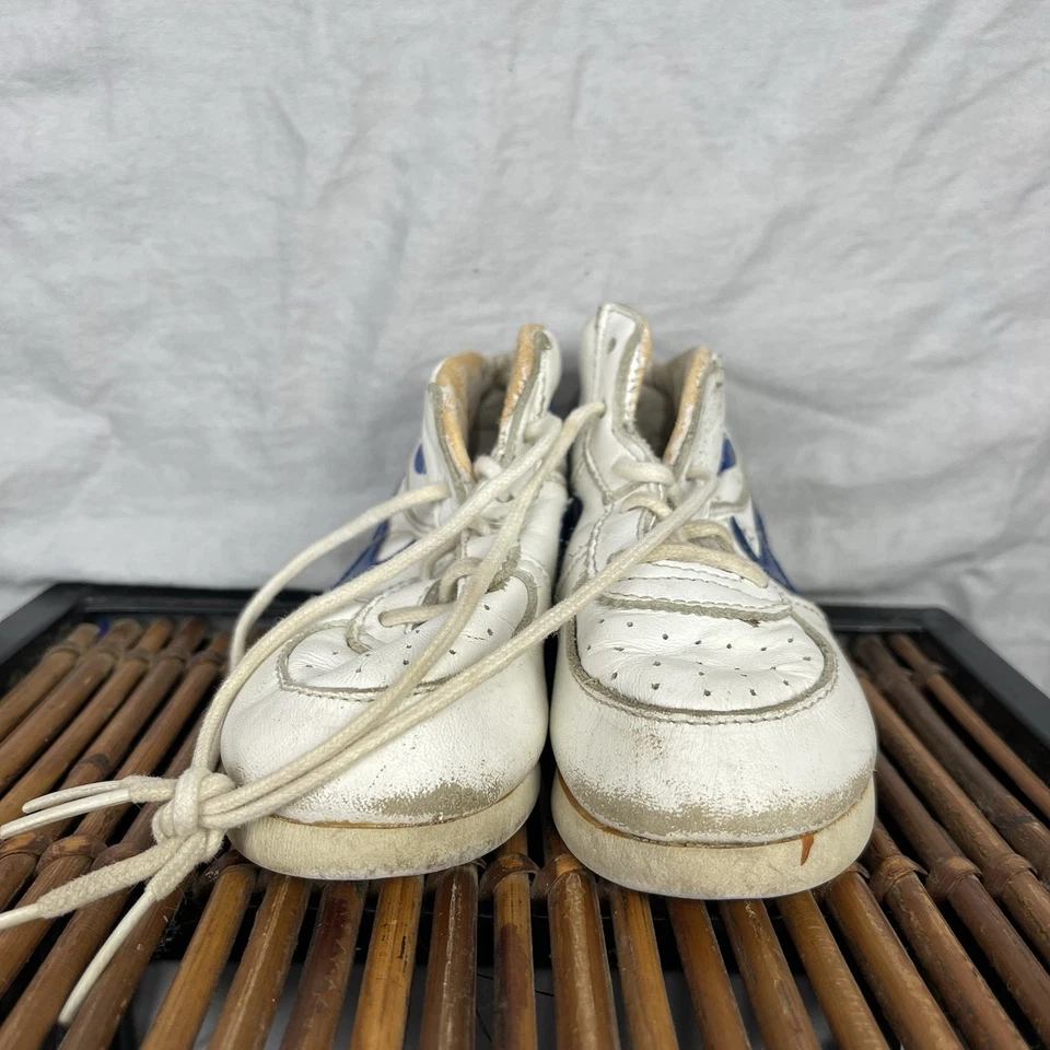 Zapatos Nike De Colección Niño Pequeño Talla 5 Blanco Azul Alto Tenis Swoosh Cuero Años 80 Foto 3 de 4