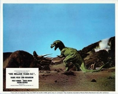 One Million Years BC 1966 Hammer Triceratops battles Ceratosaur 11x14 inch photo