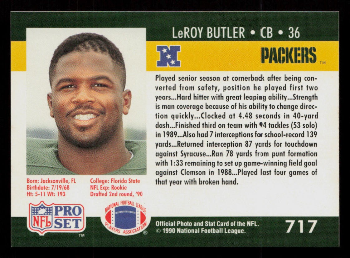 LeRoy Butler 1990 Pro Set #717 RC HOF Green Bay Packers Lambeau Leap
