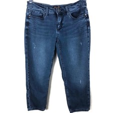 Seven 7 GIRLFRIEND DISTRESSED CROPPED JEANS. MED/DARK WASH. WOMEN'S SIZE 8