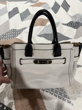 Coach Pebbled Ivory Satchel Top Handle Bag Black Handles Zip Gold Hardware