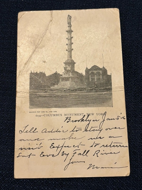 1906 New York City NY Vintage Postcard Columbus Monument🗽
